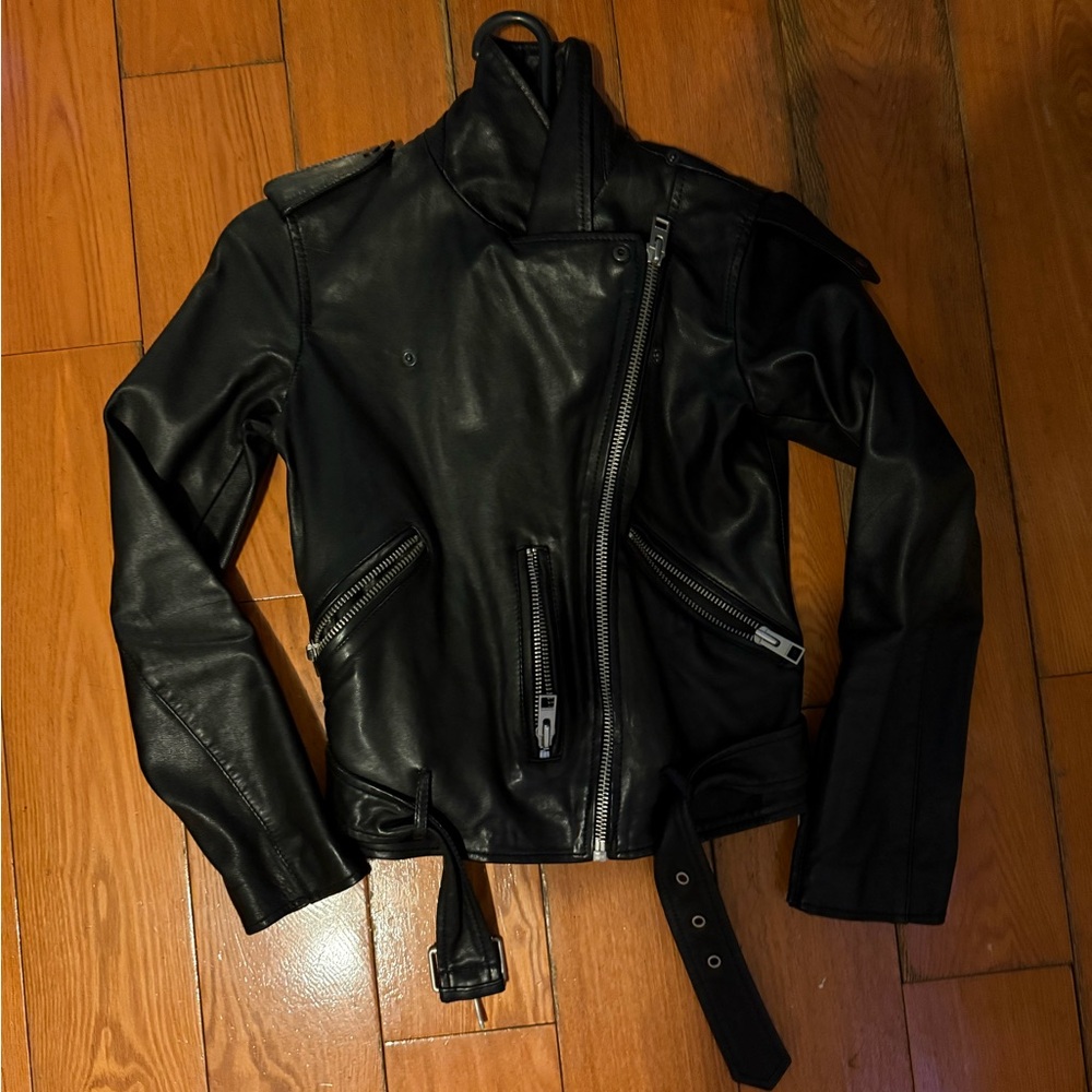 Allsaints BALFERN LEATHER BIKER JACKET size US 6 - Picture 3 of 5